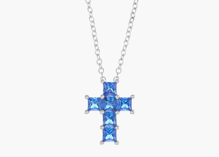 Immagine di Collana Croce di Zirconi Blu Gioielli Amen |  CLPCQBBL