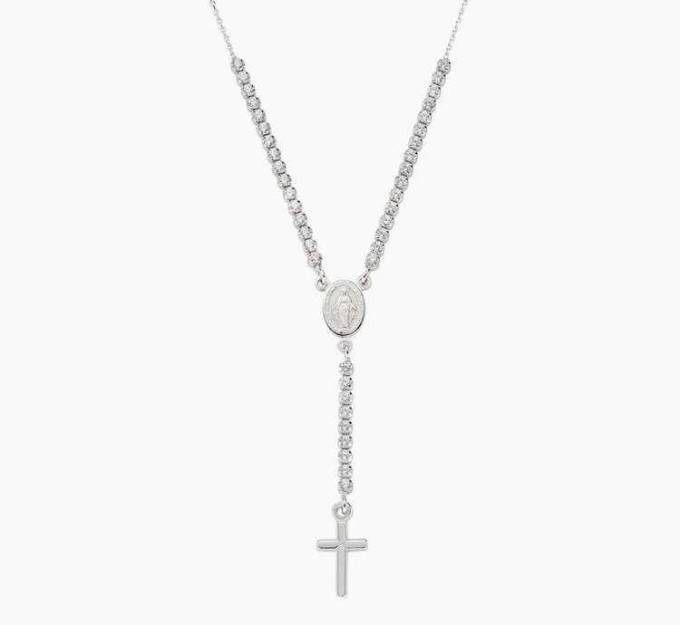 Immagine di Collana Stile Rosario con Tennis Bianco Amen |  CLCRMIBBZ4