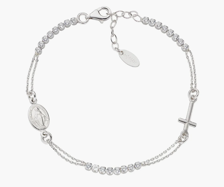 Immagine di Bracciale Stile Rosario con Tennis Bianco Amen | BRCRMIBBZ3