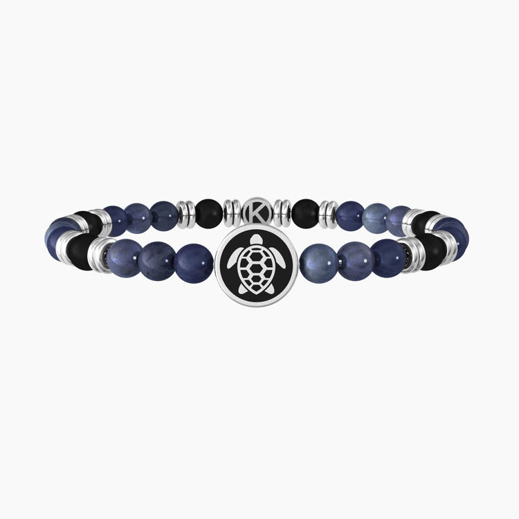 Immagine di Bracciale Elastico Uomo Con Dumortierite Blu, Agata Nera E Tartaruga Gioielli Kidult | 732258