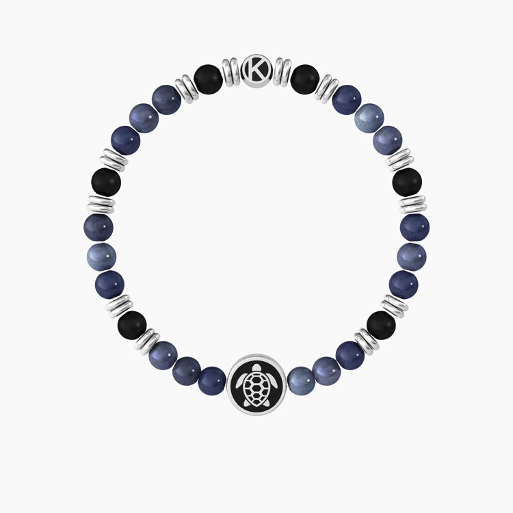 Immagine di Bracciale Elastico Uomo Con Dumortierite Blu, Agata Nera E Tartaruga Gioielli Kidult | 732258