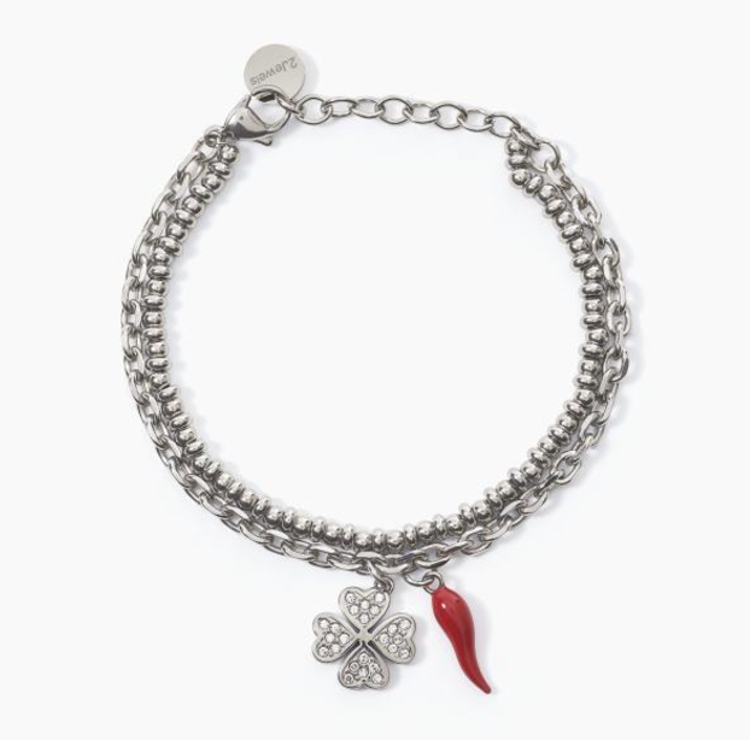 Immagine di Bracciale In Acciaio Pendente Quadrifoglio E Cornetto 2Jewels |  232310