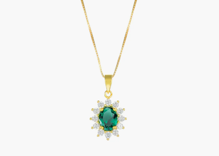 Immagine di Collana Royal Lady Dorata con Zircone Verde Smeraldo Amen | CLLDGGBVE