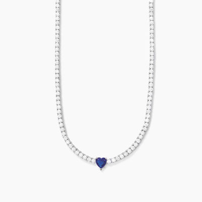 Immagine di Girocollo Tennis In Argento Con Zirconi E Spinello Blu Cuore Gioielli Mabina | 553430