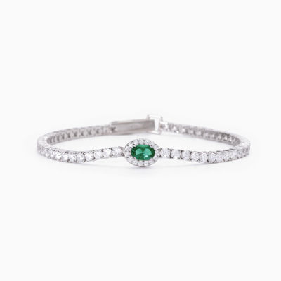 Immagine di Bracciale Tennis In Argento Con Smeraldo Sintetico Ovale Gioielli Mabina | 533742-S
