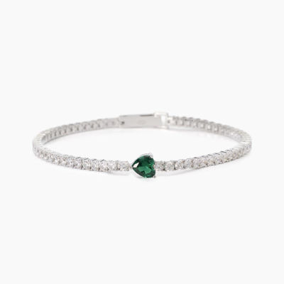 Immagine di Bracciale Tennis In Argento Con Smeraldo Sintetico Taglio Cuore Gioielli Mabina |  533904-18