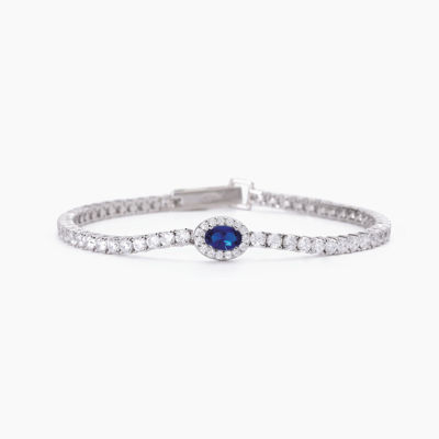 Immagine di Bracciale Tennis In Argento Con Zaffiro Sintetico Ovale Gioielli Mabina | 533666-S