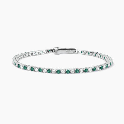 Immagine di Bracciale Tennis In Argento Con Smeraldi Sintetici Gioielli Mabina | 533458-17