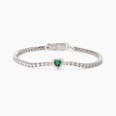 Immagine di Bracciale Tennis In Argento Con Smeraldo Sintetico Taglio Cuore Gioielli Mabina |  533837-16