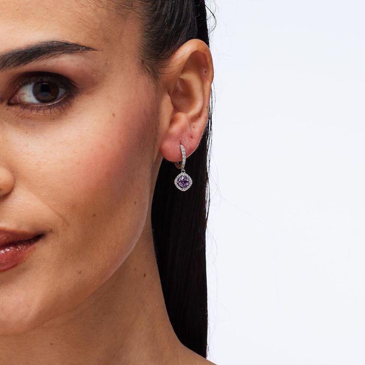 Immagine di Orecchini A Cerchio Con Pendente Zirconi Bianchi E Magic Purple Gioielli Brosway Fancy | FMP125