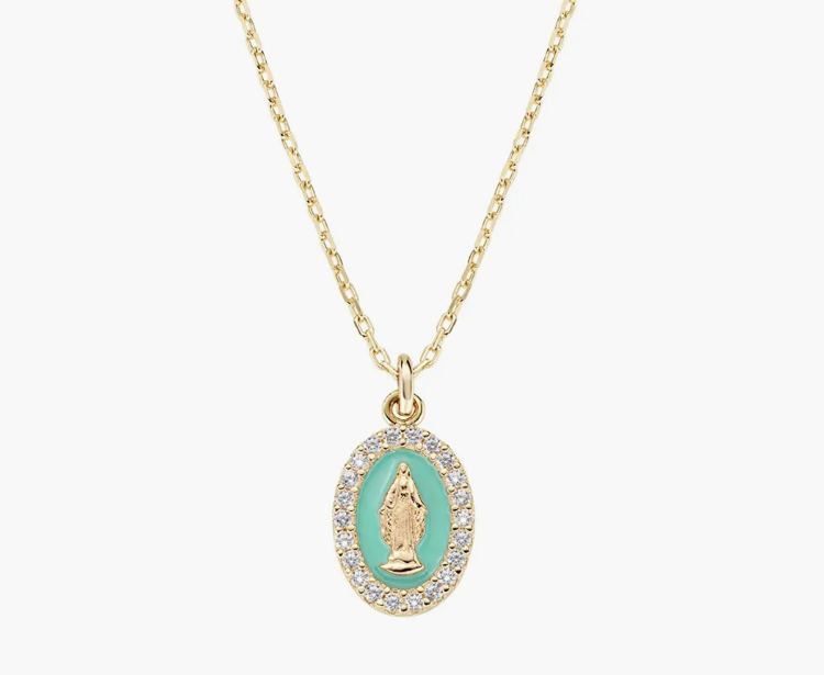 Immagine di Collana Donna Mini Medaglia Miracolosa Verde Mare Gioielli Amen | CLMISMGTI