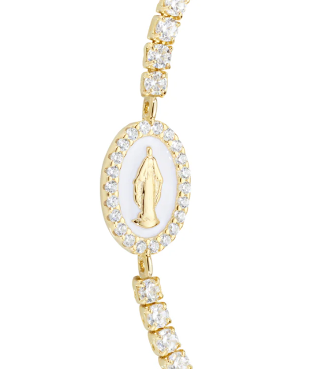 Immagine di Bracciale Tennis Dorato con Miracolosa e Smalto Bianco Perla Amen | BTMISMGBZ16
