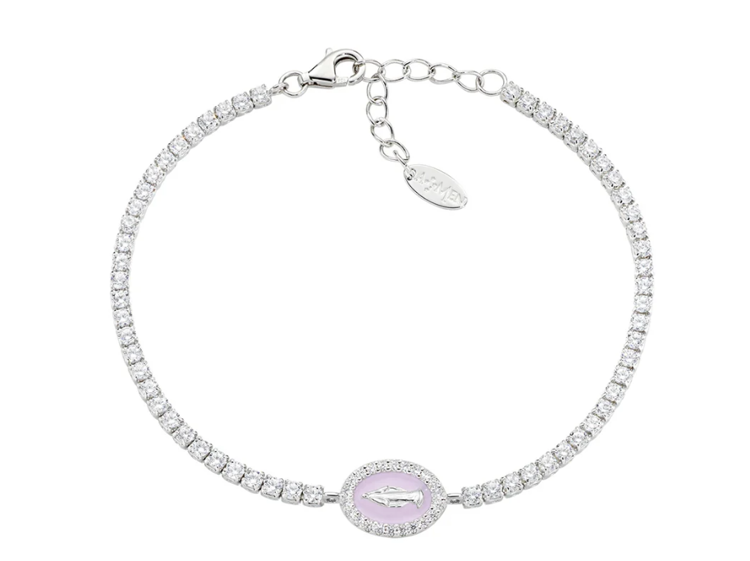 Immagine di Bracciale Tennis con Miracolosa e Smalto Rosa Perla Amen | BTMISMBROZ16