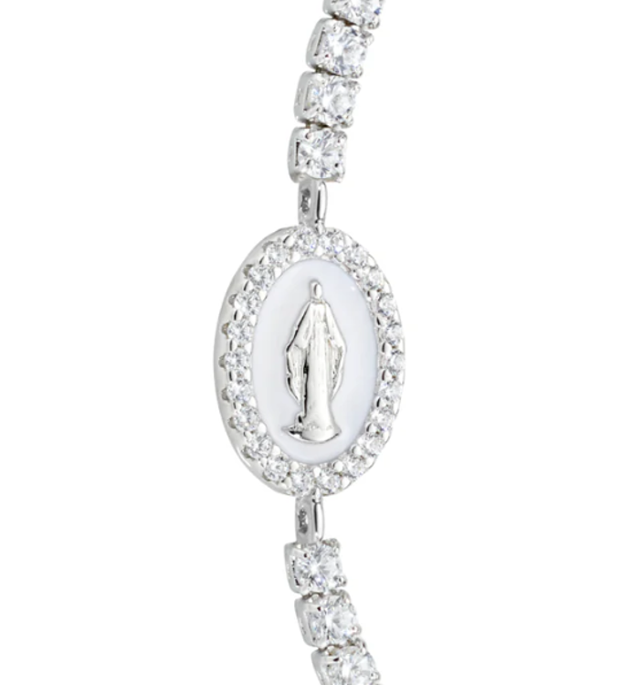 Immagine di Bracciale Tennis con Miracolosa e Smalto Bianco Perla Amen | BTMISMBBZ16