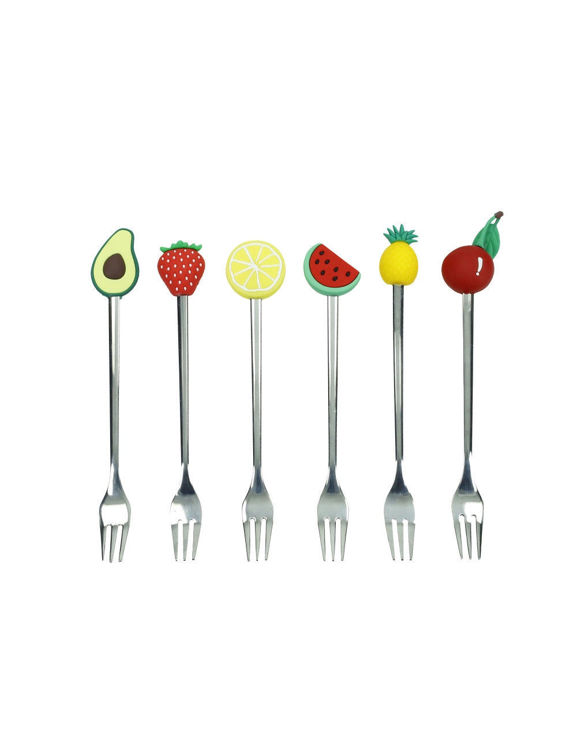 Immagine di Forchettina Silver Frutti Assortiti Set 6 Pezzi Inox/Silicone Brandani | 50034